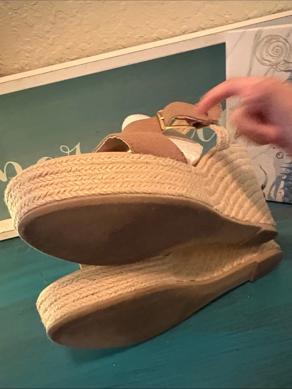 New York & Company Tan Espadrille Wedge Sandals